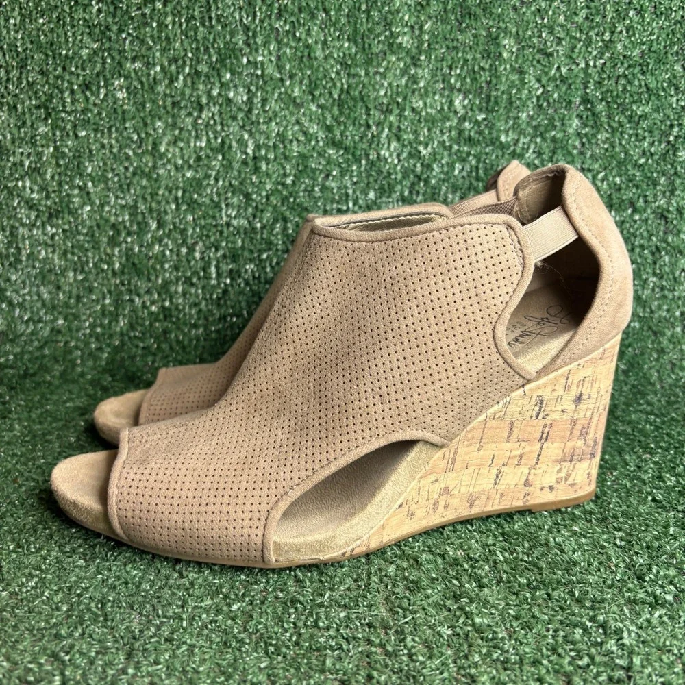 LifeStride HINX Perforated Peep Toe Cork Wedge Sandals Shoes Taupe Womens Sz 11M
